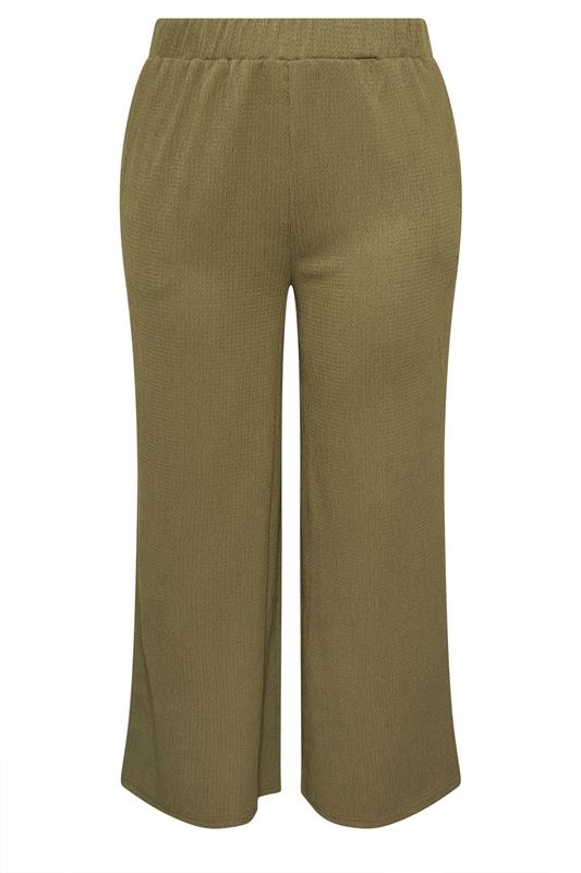 YOURS Plus Size Khaki Green Elasticated Waist Textured Trousers | Yours Clothing 5