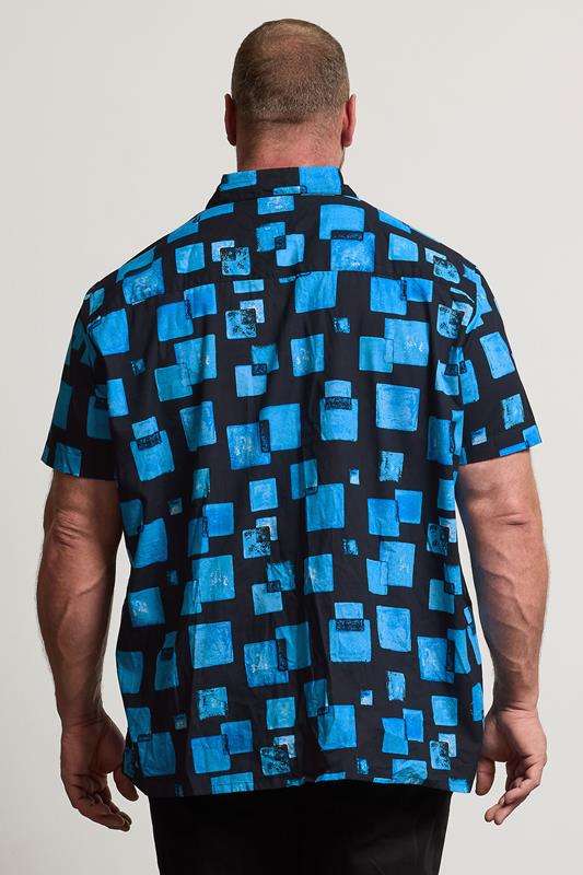 BadRhino BIg & Tall Navy Blue Square Print Peached Short Sleeve Shirt | BadRhino 5