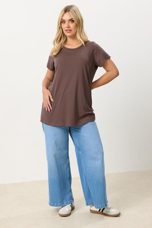 YOURS Plus Size Chocolate Brown Core T-Shirt | Yours Clothing 1