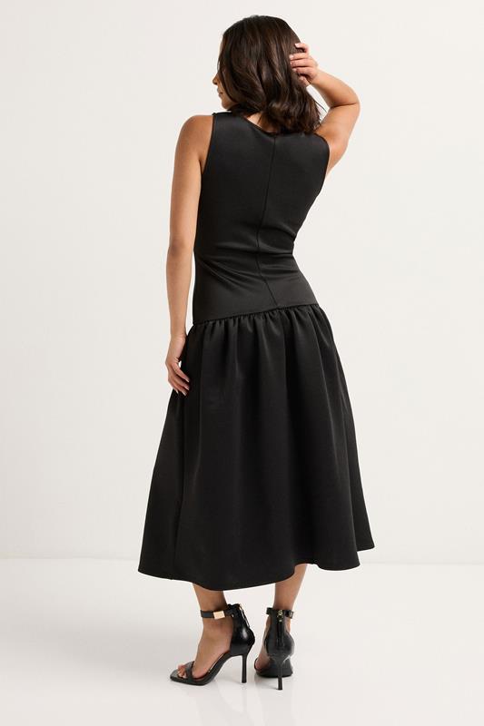 PixieGirl Petite Women's Black Scuba Drop Waist Midi Dress | PixieGirl 2