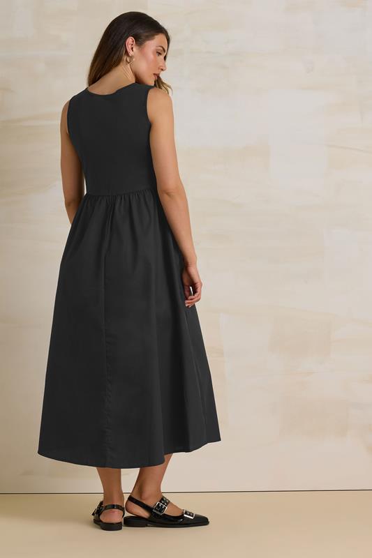 LTS Tall Black Jersey & Woven Mix Cotton Midi Dress | Long Tall Sally 2