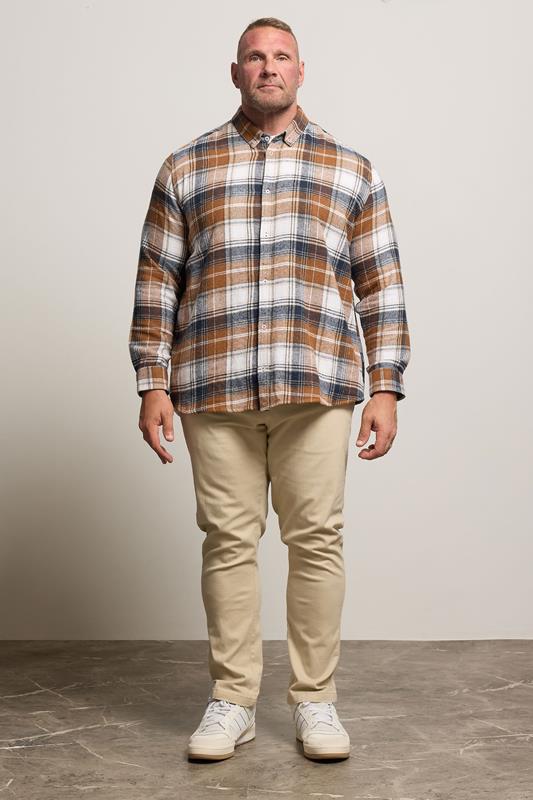 BadRhino Big & Tall Tan Brown & Navy Blue Brushed Checked Shirt | BadRhino 4