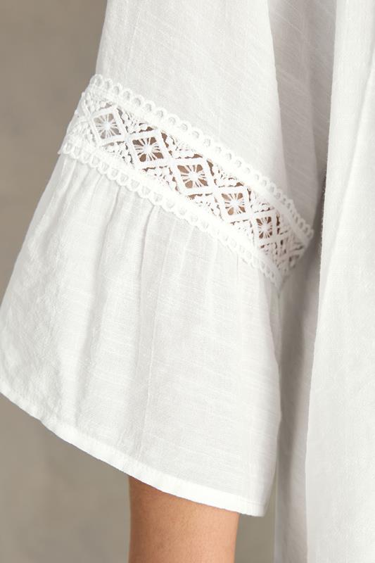 EVANS Plus Size White Crochet Detail Tie Neck Blouse | Evans  5