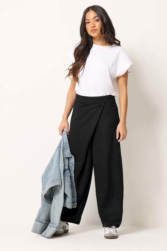 PixieGirl Petite Black Jersey Wrap Wide Leg Trousers