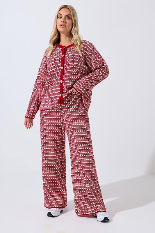 LIMITED COLLECTION Plus Size Red Boucle Wide Leg Trousers | Yours Clothing 1