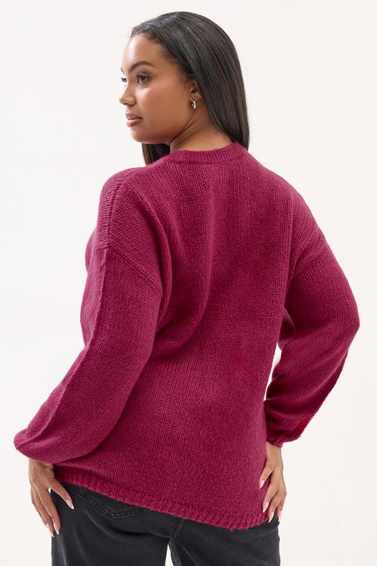 YOURS Plus Size Dark Pink Soft Touch Knitted Jumper | Yours Clothing 2