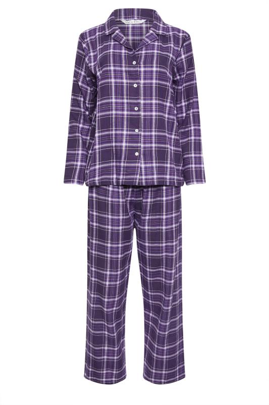M&Co Purple Brushed Cotton Check Print Long Sleeve Pyjama Set | M&Co  6