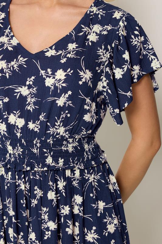 M&Co Navy Blue Floral Print Shirred Waist Maxi Dress | M&Co 4