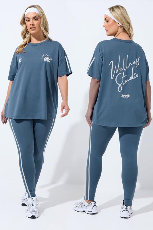 YOURS ACTIVE Curve Blue 'Wellness Studio' T-Shirt