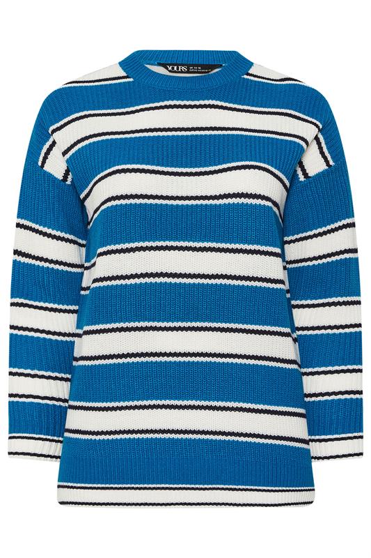 YOURS Plus Size Blue Stripe Knitted Jumper | Yours Clothing 5