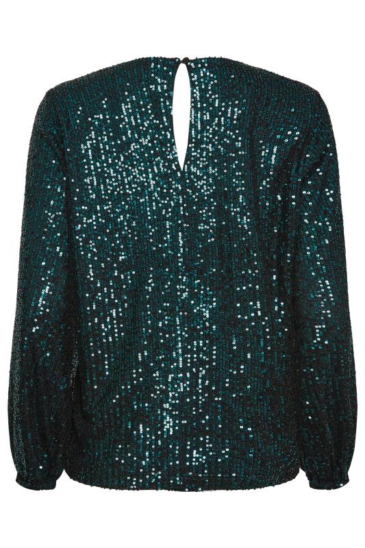 M&Co Dark Green Sequin Keyhole Long Sleeve Top | M&Co 7