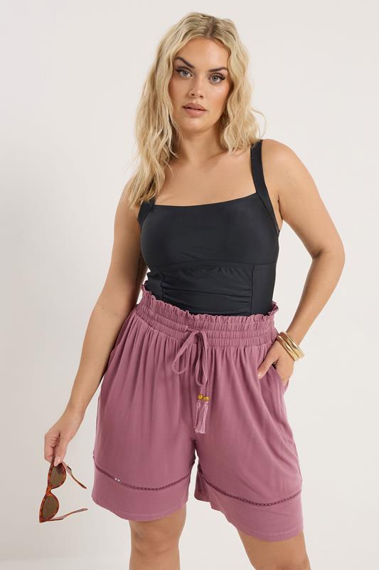 YOURS Plus Size Pink Ladder Insert Shorts | Yours Clothing 1
