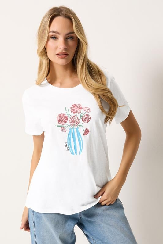 M&Co White 'Les Fleurs' Graphic Print Cotton T-Shirt | M&Co 1