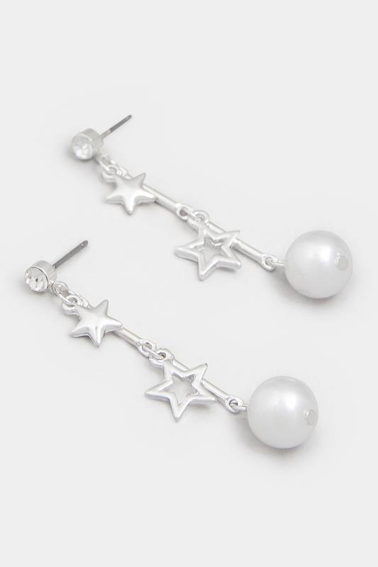 Silver Tone Star Pearl Drop Earrings | Yours Clothing 2