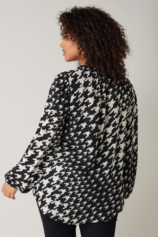 EVANS Plus Size Black Dogtooth Print Tie Neck Blouse | Evans 2