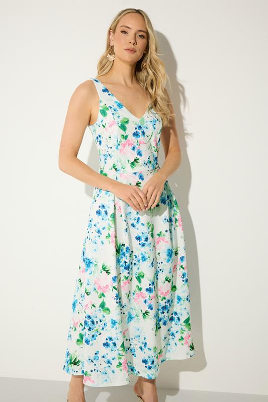 LTS Tall Women's White Floral Pleated Midi Dress | Long Tall Sally 1
