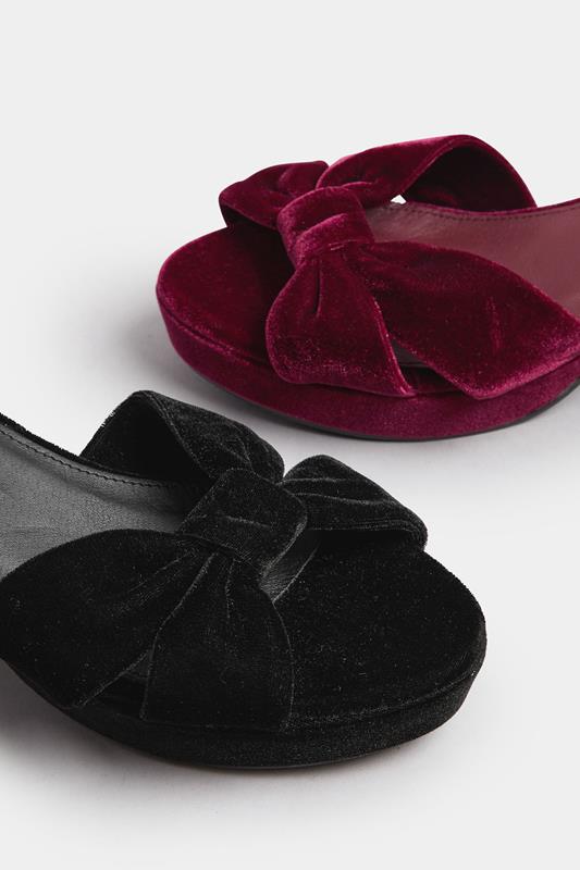 Black Velvet Bow Strap Platform Heels In Extra Wide Fit | Yours Clothing 6