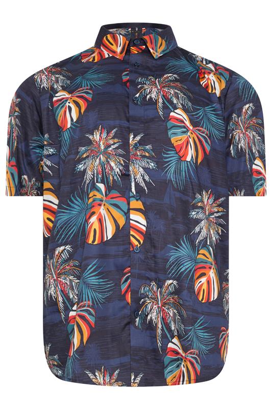 KAM Big & Tall Navy Blue Palm Print Shirt | BadRhino 2