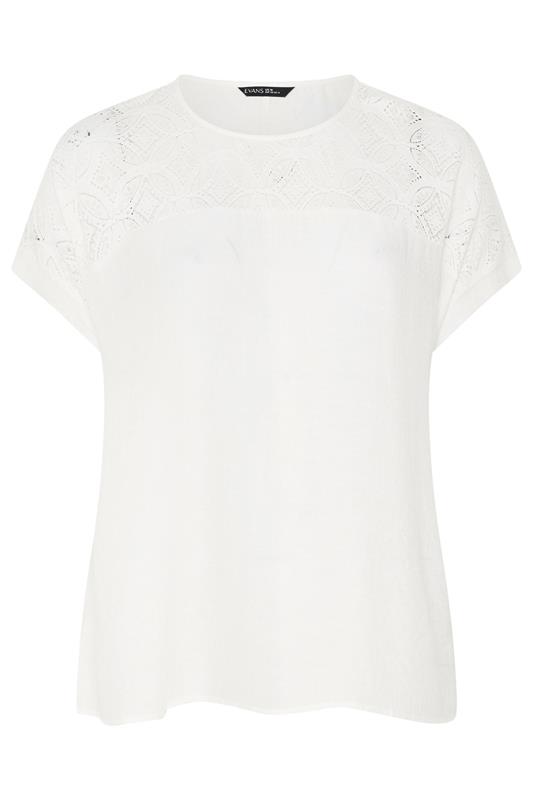 EVANS Plus Size White Lace Detail Short Sleeve Top | Evans  5