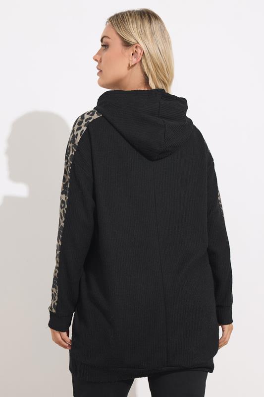 YOURS Plus Size Black Leopard Print Trim Hoodie | Yours Clothing  2