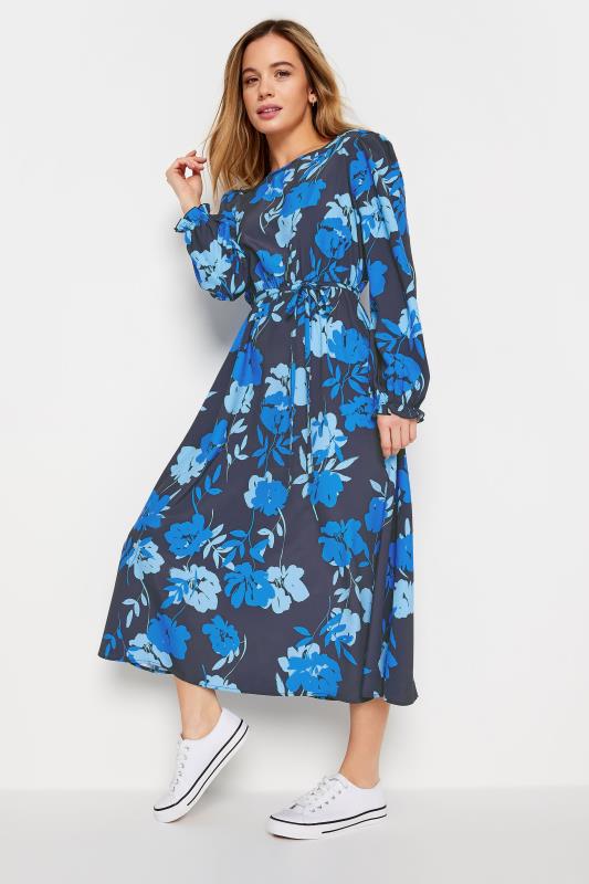 M&Co Petite Blue Floral Tie Waist Midi Smock Dress | M&Co 2