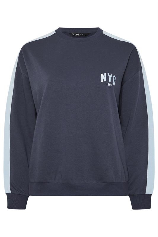 YOURS Plus Size Navy Blue 'NYC' Side Stripe Sweatshirt | Yours Clothing 7