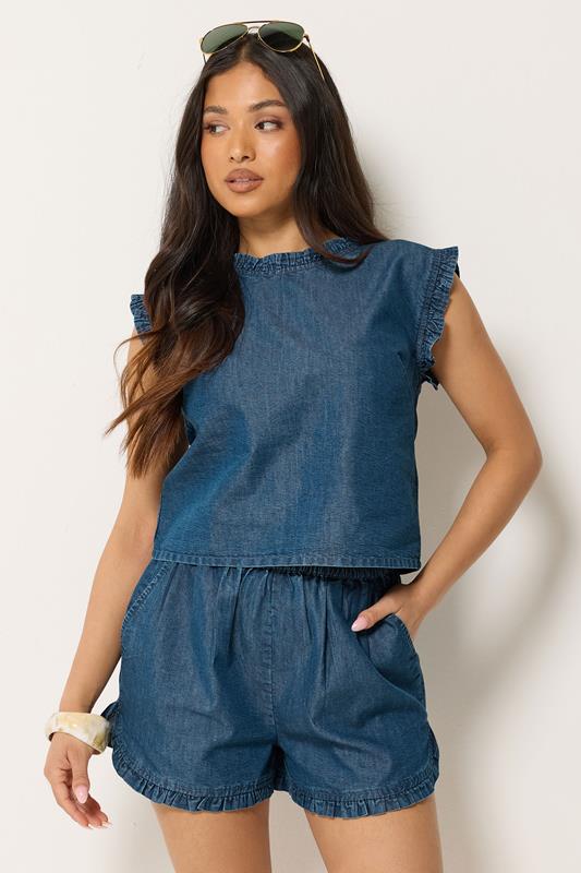 PixieGirl Petite Blue Frill Button Denim Vest