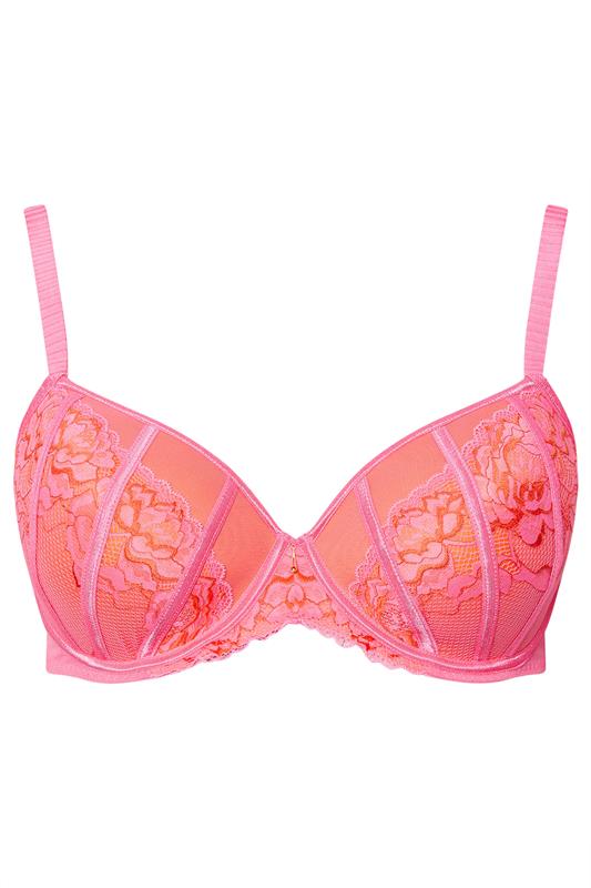 YOURS Plus Size Pink Contrast Lace Padded Plunge Bra | Yours Clothing 6