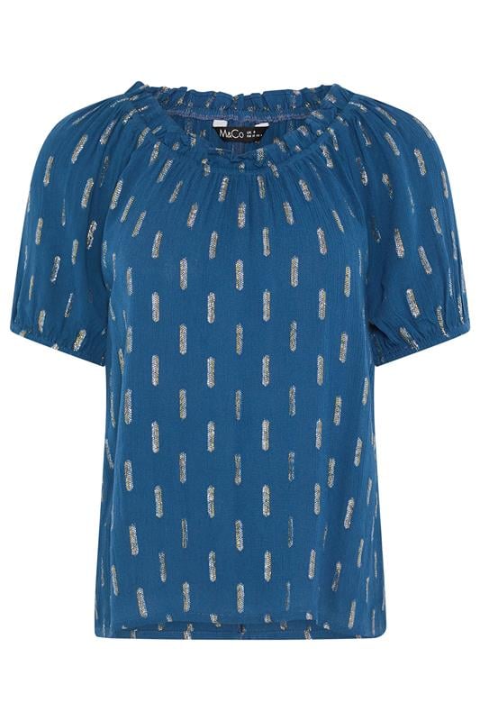 M&Co Petite Navy Blue Foil Scoop Neck Top | M&Co 6