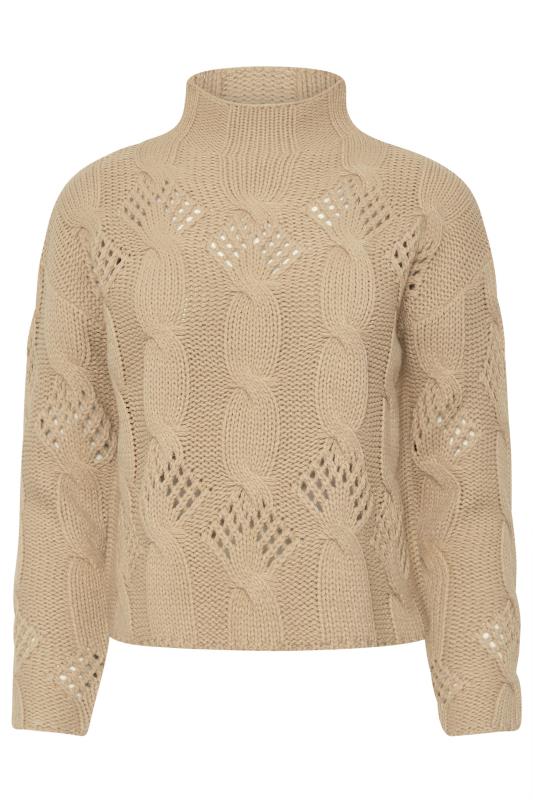 PixieGirl Petite Women's Beige Brown Cable Knit High Neck Jumper | PixieGirl 5