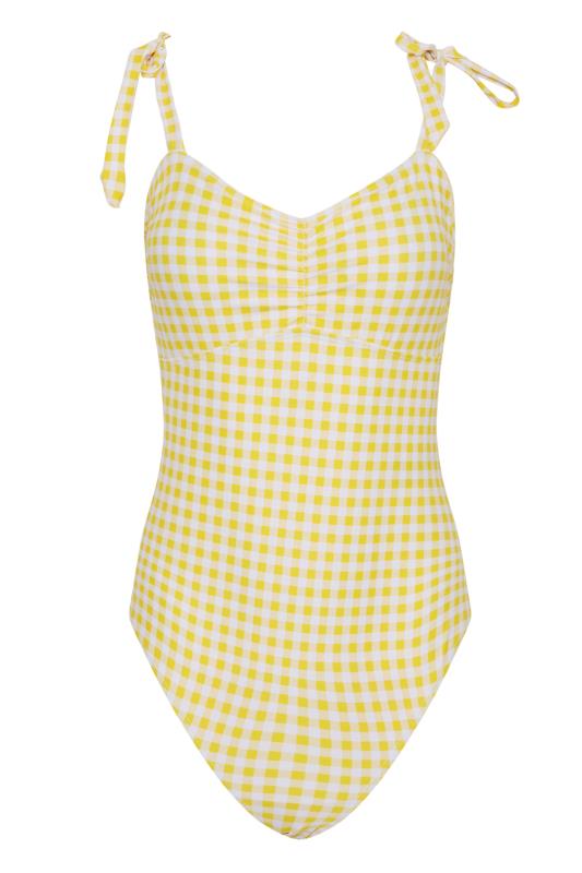 LTS Tall Women's Yellow Gingham Tie Shoulder Swimsuit | Long Tall Sally 6
