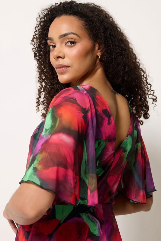 M&Co Purple Floral Print Mesh Maxi Wrap Dress | M&Co 5