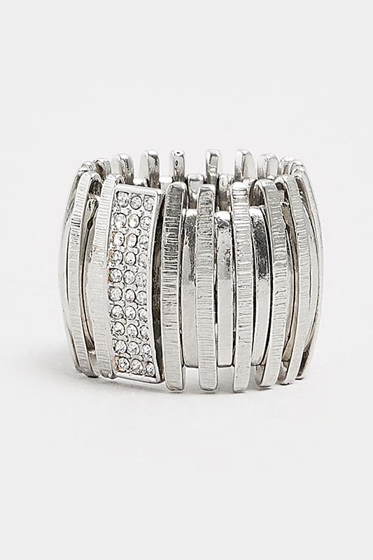 Silver Tone Stretch Diamante Ring | Yours Clothing 2
