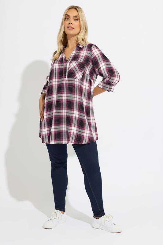 YOURS Plus Size Black & Pink Check Overhead Shirt | Yours Clothing 1