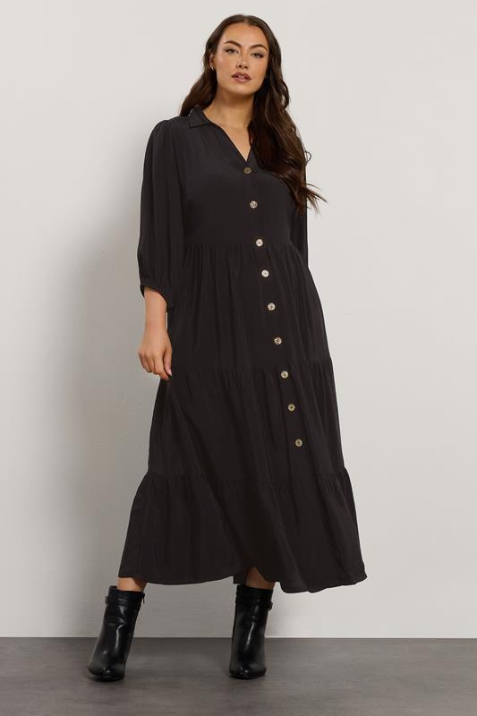 EVANS Plus Size Black Premium Tiered Maxi Dress | Evans 2