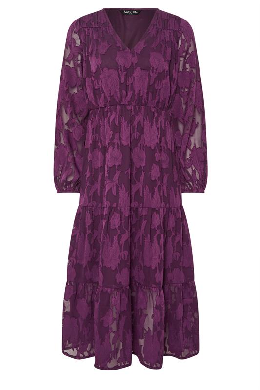 M&Co Petite Berry Purple Floral Jacquard Boho Dress | M&Co 7