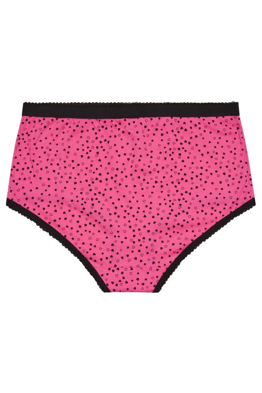 YOURS Plus Size Curve 5 PACK Hot Pink Heart Print Full Briefs | Yours Clothing  5