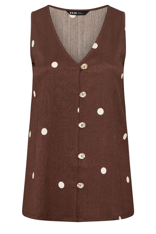 YOURS Plus Size Chocolate Brown Polka Dot Textured Waistcoat | Yours Clothing 6