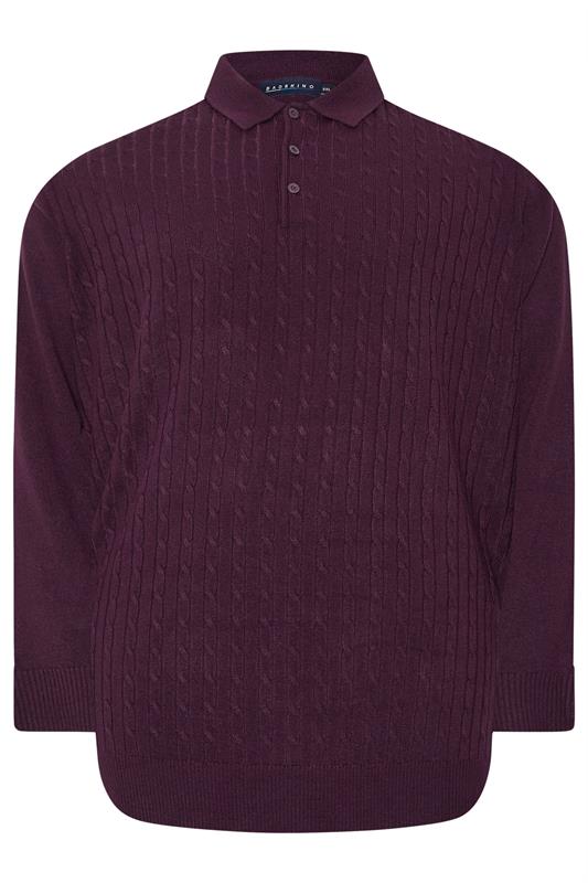 BadRhino Big & Tall Plum Purple Cable Knit Polo Shirt | BadRhino 5