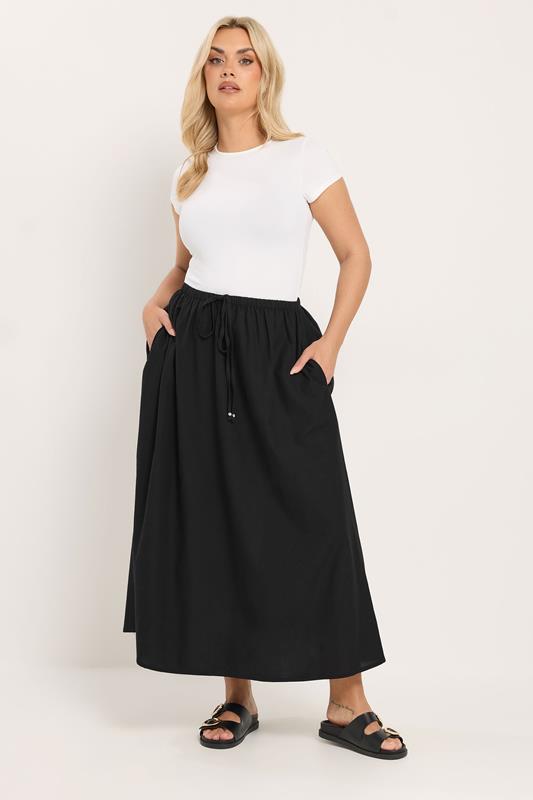  YOURS Curve Black Linen Maxi Skirt
