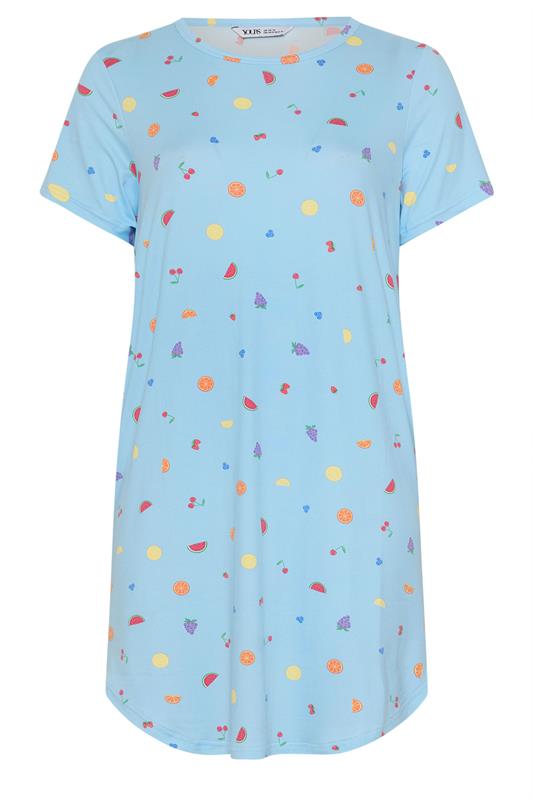 YOURS Plus Size Blue Fruit Print Soft Touch Nightdress | Yours Clothing 5