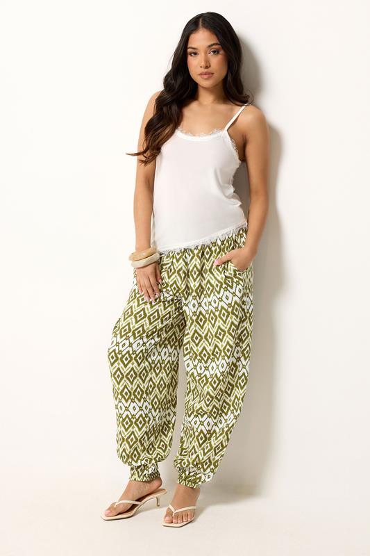 PixieGirl Petite Green Abstract Harem Trousers