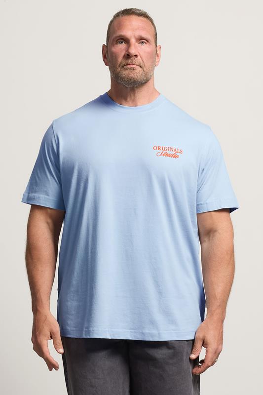 JACK & JONES Big & Tall Light Blue Crew Neck Back Graphic Tee | BadRhino 1