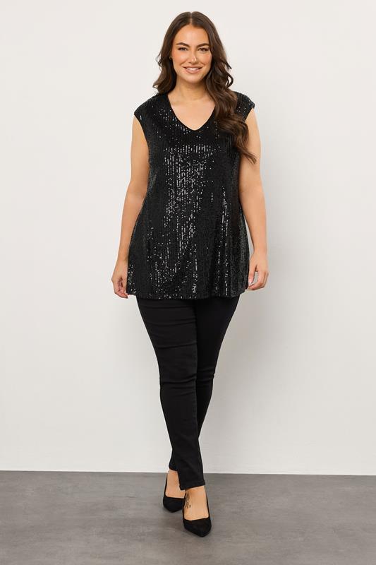 EVANS Plus Size Black Sequin Embellished Vest Top | Evans 2
