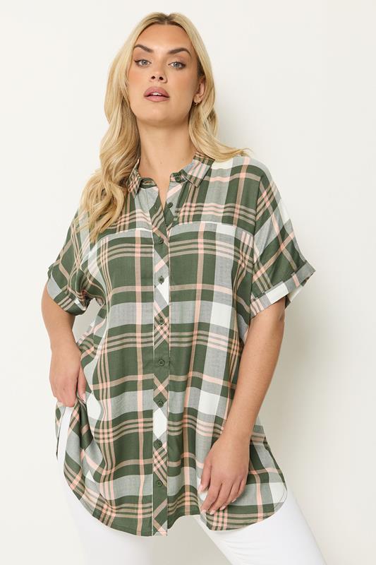 YOURS Plus Size Green Checked Shirt | Yours Clothing 1