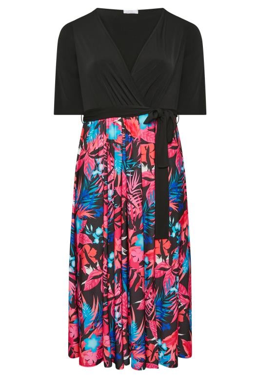 YOURS LONDON Plus Size Black Tropical Print Wrap Dress | Yours Clothing 6