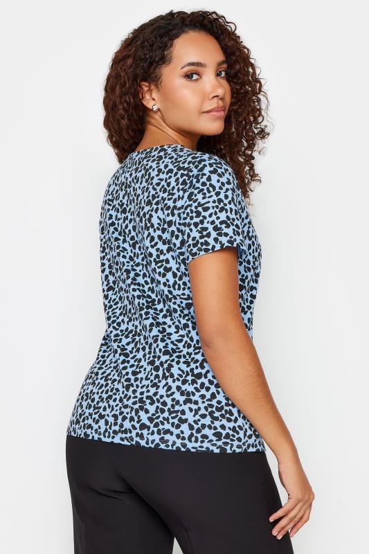 M&Co Blue Leopard Print Notch Neck Cotton T-Shirt | M&Co 3