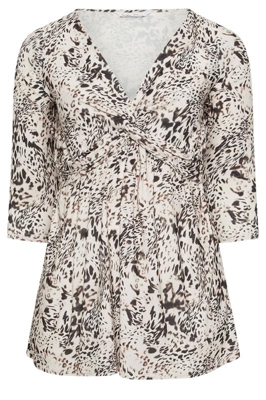 YOURS LONDON Plus Size Ivory White Animal Print Knot Front Top | Yours Clothing 5