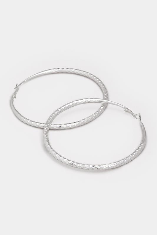 Silver Tone Textured Large Hoop Earrings | Yours Clothing 2