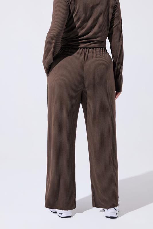 LIMITED COLLECTION Plus Size Brown Ribbed Wide Leg Trousers | Yours Clothing 4